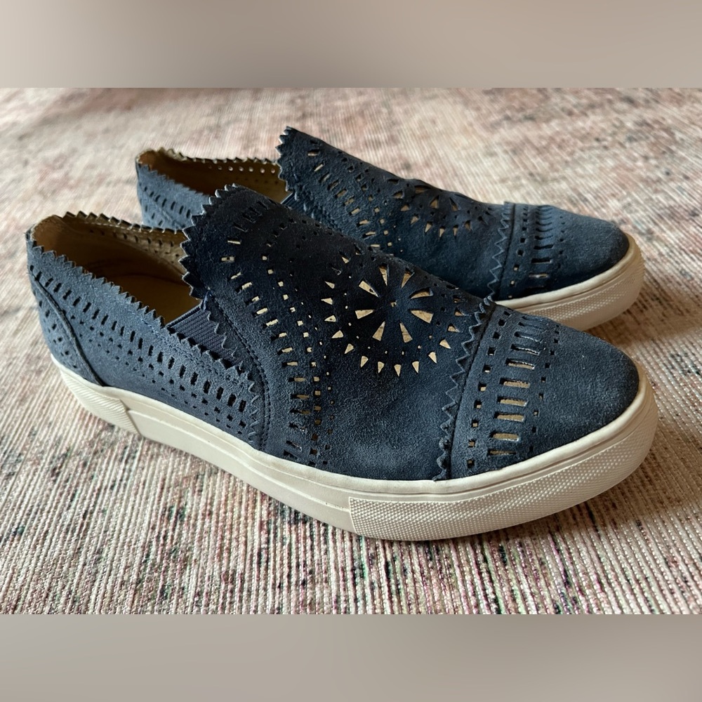 Seychelles Leather Cutout Blue Suede Slip On Sneakers
